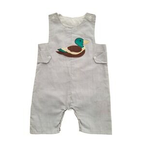 NWT GA Peach Mallard Duck Appliqué Gingham‎ JonJon - Baby Size 12-18 Months